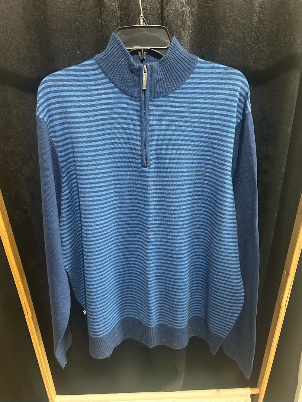 Geoffrey Beene Blue Striped Half-Zip Sweater